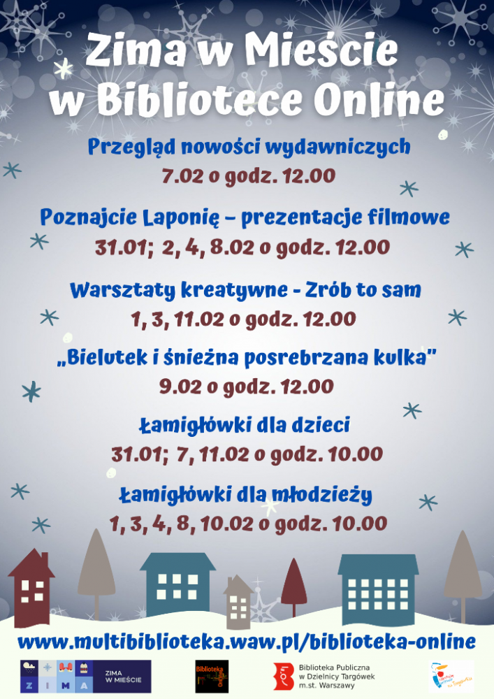 Plakat informacyjny Zima w Mieście w Bibliotece