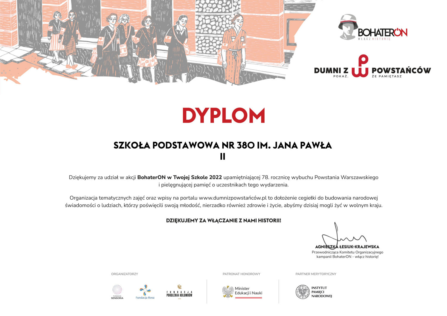 Dyplom za udział w akcji Bohateron 2022