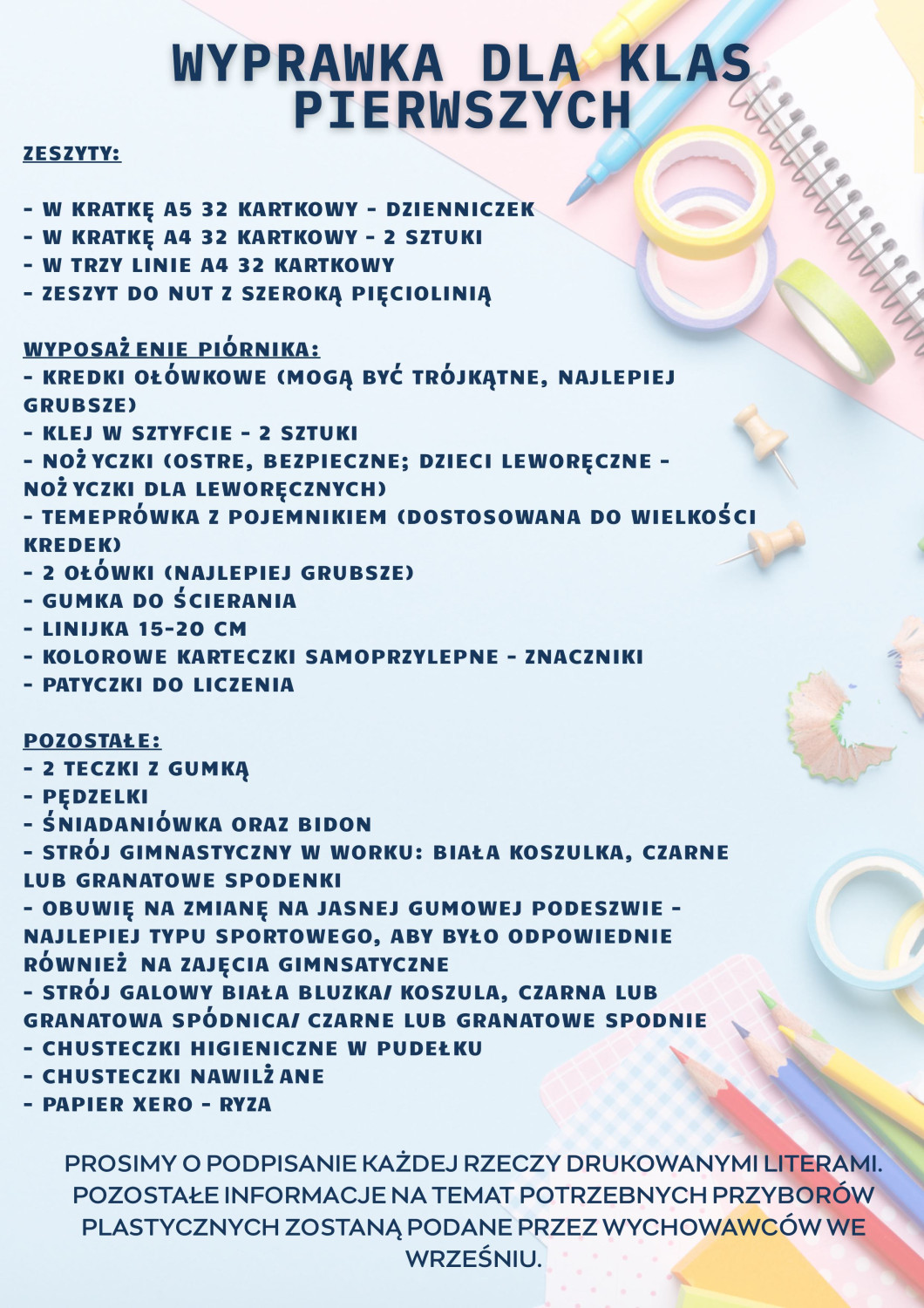 Wyprawka dla klas 1